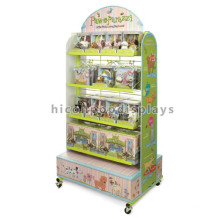 New Double Sided Retail Store Movable Wooden Floor Standing Video Game Gift Bag Toy Display Stand